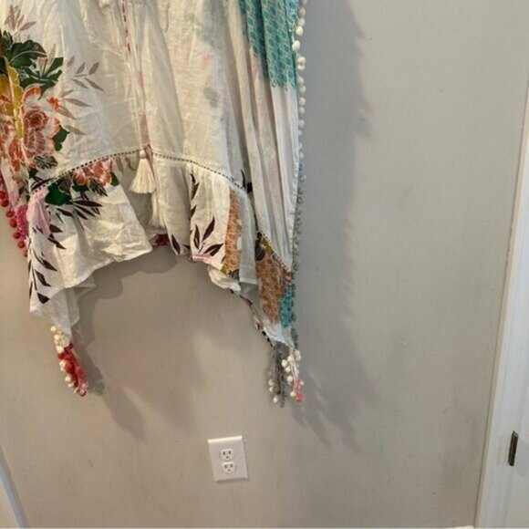 Z&L Europe Floral Print Airy  100% Cotton Pom-Pom Caftan Swim Cover Up sz Small - Picture 7 of 16